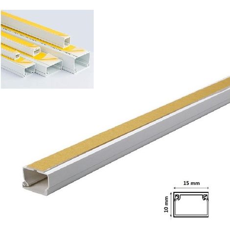 2mt Canalina adesiva 15x10 mm per cavi elettrica in plastica passacavi bianco coprifili a parete con copertura (1/5)