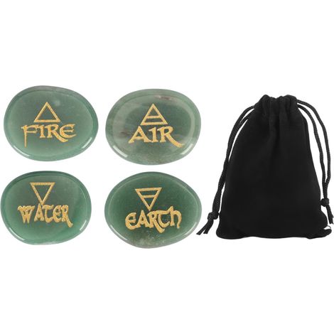 Ovaler, getrommelter grüner Achat-Runenstein, handgraviert, tragbar, für unterwegs (1/5)