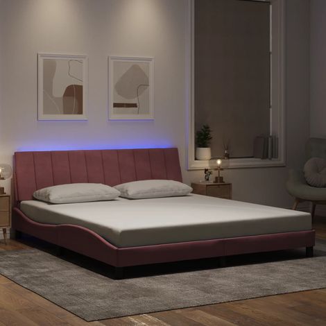 Bettgestell mit LED-Leuchten Rosa 180x200 cm Samt vidaXL746883 (1/5)
