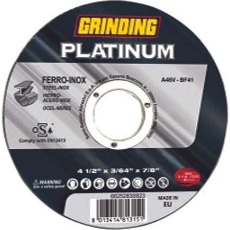 DISCHI DA TAGLIO SOTTILE PLATINUM CENTRO PIANO PER FERRO/INOX- - ø mm.115x1 foro 22,23 da taglio per ferro/inox - 25 pezzi GRINDING
