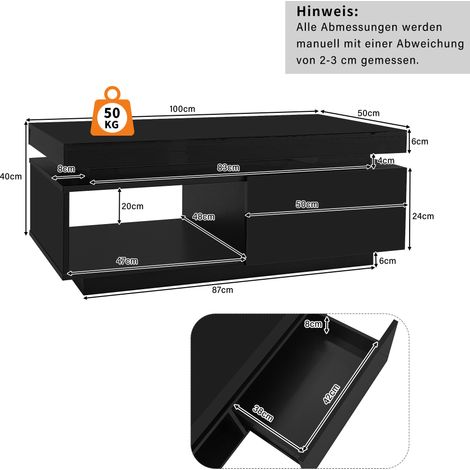 TV-Wandschrank-Set, schwarzer TV-Schrank + schwarzer Couchtisch, schwarzer Hochglanz-Wandschrank, Wohnzimmerset, Hochglanz-Set mit LED-Leuchten (1/5)