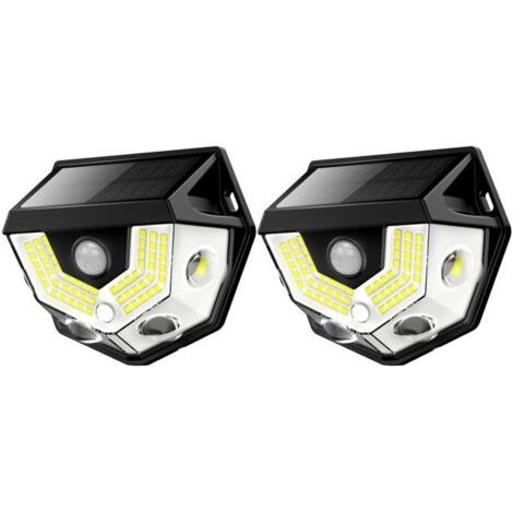 Pair Lampe solaire à détecteur de mouvement, grand angle 270°, étanche IP65, éclairage de sécurité extérieur pour porte d'entrée, cour et garage (lot de 2) (1/4)