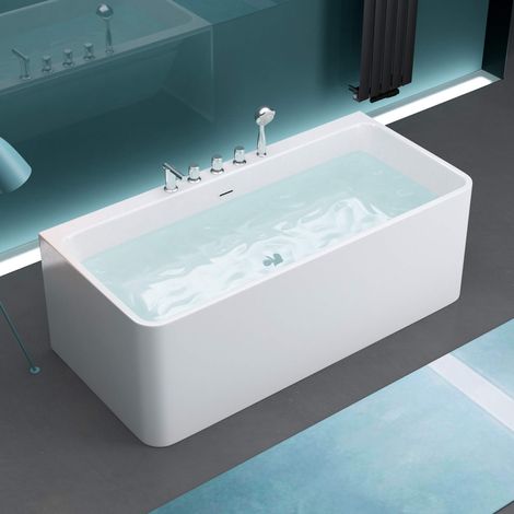 Mai & Mai Freistehende Badewanne 180x80cm inkl. Armatur Standbadewanne aus Sanitäracryl V601MA