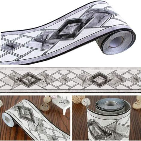 1 tome Frise de papier peint élégante - pour cuisine, salon, salle de bains - noir et blanc, 10.5 cm x 5 m (1/4)