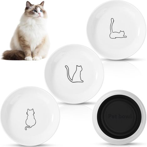 3 gamelles céramique plates 15×3 cm + base caoutchouc pour chaton croquettes/eau (1/2)