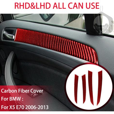 Bande décorative en fibre de carbone rouge (compatible avec BMW X5 E70 2006-2013) pour panneau de porte, cache-interrupteur marche/arrêt, accessoire intérieur autocollant. (1/5)