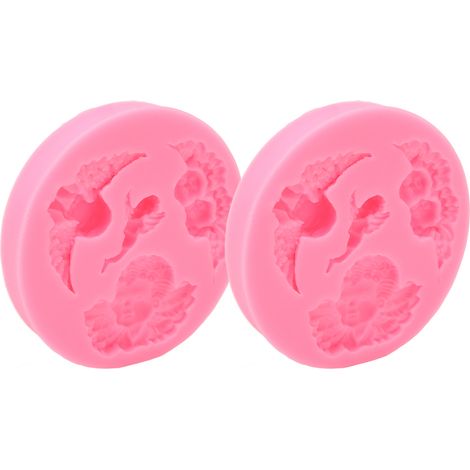 Lot de 2 moules à fondant en silicone alimentaire, style bébé ange, flexibles et faciles à nettoyer, pour la création de gâteaux, savons et autres loisirs créatifs. (1/5)