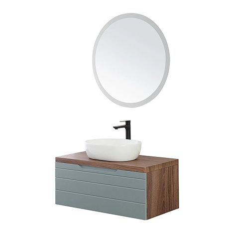 Composizione Bagno Sospeso Verde Salvia con Cassettone Lavabo Specchio (1/2)