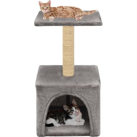 Tiragraffi albero per gatti cuccia per gatti peluche in sisal 55 cm grigio 3702078