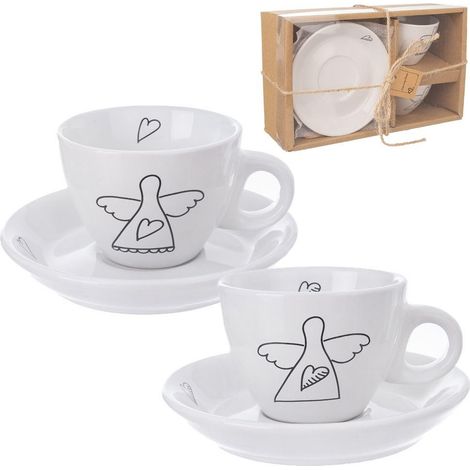 Weiße Keramiktasse mit Untertasse für Espresso 90 ml 2 Stk.