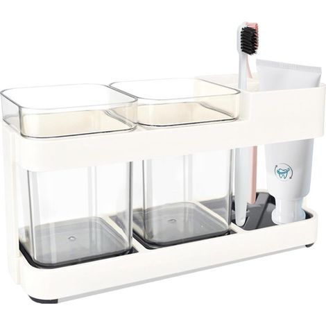 Zahnbürsten-Set Großer Zahnbürsten-Organizer mit 2 Bechern, 4 Zahnbürstenfächern, Zahnbürstenhalter und Zahnpastabehälter zur optimalen Organisation (1/4)