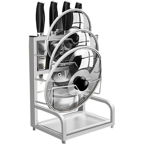 2-in-1-Deckelhalter mit Messerhalter aus Edelstahl 304, multifunktionaler Küchenorganizer, Originalfarbe, 1 Messerschlitz (1/3)