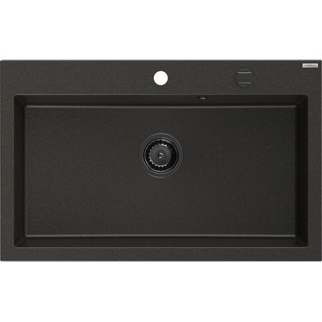 Mexen Elix Granitspüle 1-becken 800 x 500 mm, schwarz/gold metallic, schwarzer Siphon - 6527801005-75-B