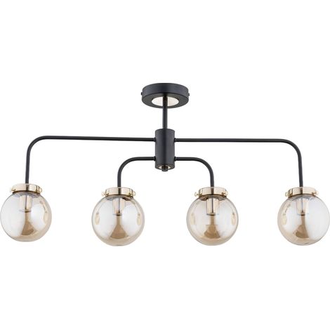 Alfa LINIO Black & Gold 4-Light Ceiling Pendant Lamp with Glass Globe Shades, E27 4x60W, Dimmable, Modern Living Room Dining Lighting, 81cm, IP20 Indoor, Model 25504 (1/3)