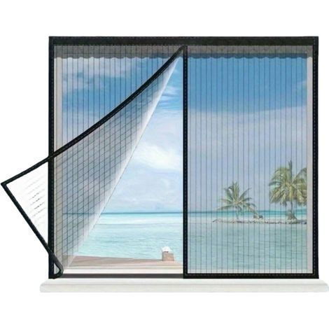 Moustiquaire magnétique, rideau en maille de 120 x 120 cm, facile à installer, convient aux fenêtres des pièces climatisées/de cuisine, noir. (1/5)