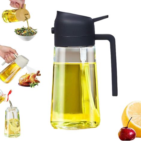 2 In 1 Oil Dispenser and Sprayer, Oil Dispenser Spray and Pour Bottle, Spray Bottle for Oil, 450ml Oil Dispenser for Kitchen, Salad, Frying, Barbecue. (Black)