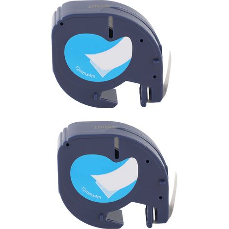 Lot de 2 rubans pour étiqueteuses, 12 mm de large, 4 m de long, étanches et résistants à l'huile, noirs sur blanc, compatibles avec les modèles LM210D, LP420 et LM500TS. (1/5)