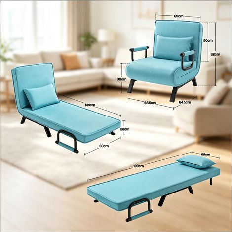 Fauteuil transformable lit, chaise convertible spacieuse, sofa multifonction 2-en-1 (modèle chaise-lit uniquement) (1/5)