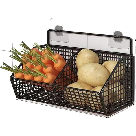 Estantería de cocina mural: estante para ajos, estante para jengibre, estante para cebollas no requiere taladrar doble compartimento.