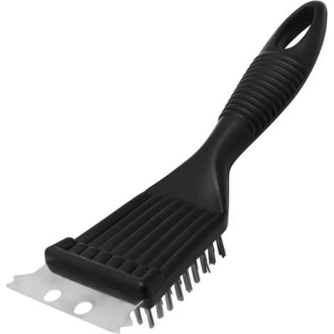 Cepillo de acero inoxidable para parrilla, cepillo metálico, herramienta de limpieza con raspador para parrilla de carbón, parrilla eléctrica, ahumador (negro, 21 x 7,4 cm) (1/5)