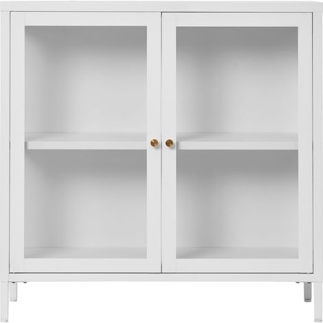 Credenza Dalby con 2 ante in vetro, acciaio bianco 80×35×80 cm