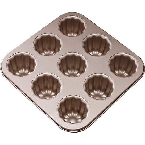 Moule à canneles 9 cavités en acier au carbone anti-adhésif pour cupcakes/muffins Doré (1/4)