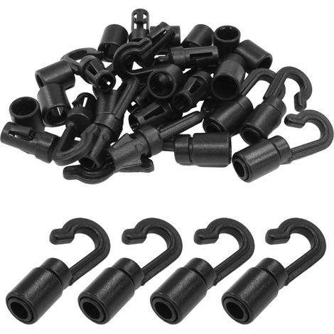 16 Zubehörteile für Gummikordelenden, schwarze Kunststoffhaken für Gummikordel
