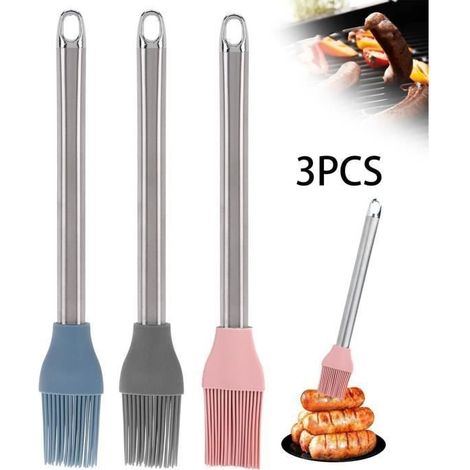 Pinceau Cuisine,Pinceau à huile de cuisson,Pinceau Alimentaire en Acier inoxydable,Pinceau à barbecue en Silicone,pour pâtisseri (1/4)