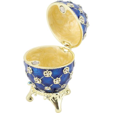 Boîte à bijoux vintage en forme d'œuf, multifonctionnelle, émaillée, à charnières, style ancien, avec porte-bagues, bleue (1/5)