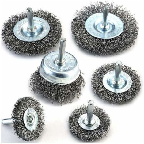 Set mit 6 Drahtbürsten für Bohrmaschinen – 0,012 mm Bohrung – Kohlenstoffstahl – Zum Reinigen von Rost, Abbeizen und Entfernen von Schleifmitteln für Bohrmaschinen (1/4)