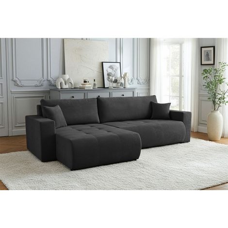 Ecksofa Schlafsofa Sofa ARMARI in Stoff Wind Schwarz Ottomane Rechts