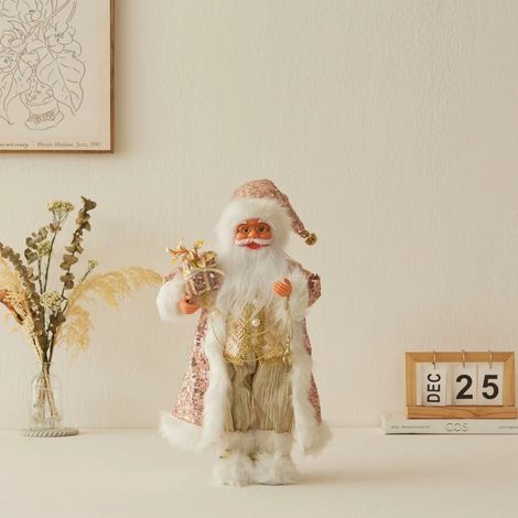 Ochine Statuetta Babbo Natale 45 cm – Tessuto Non Tessuto e Plastica, Design Elegante Rosa e Oro – Decorazione Artigianale da Tavolo per Interni (1/4)