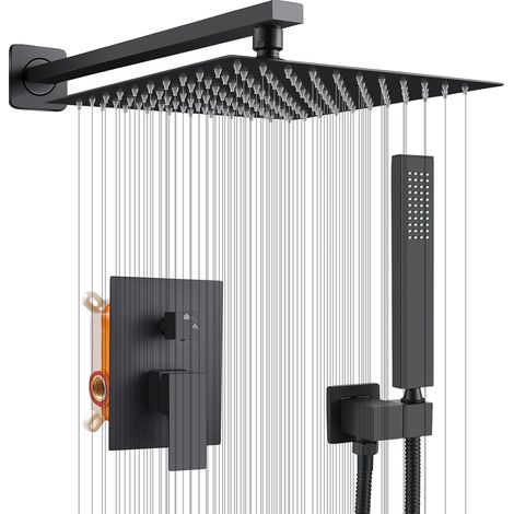 Recessed Shower System Black with Square 25 cm Rain Shower Head (1/5)