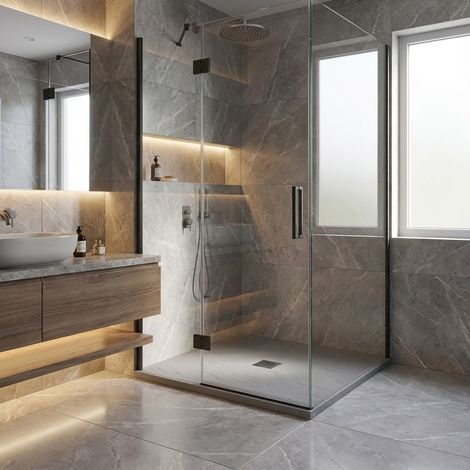 Piatto doccia in resina colore cemento 80x80 cm con griglia e piletta – Showey