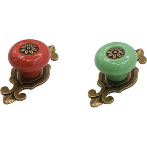 2 Pièces Poignée En Céramique Poignée De Porte Vintage Poignée D'armoire Classique Poignée De Tiroir Pour Cuisine Salon Chambre, Avec Vis De 2.5cm, Vert Et Rouge