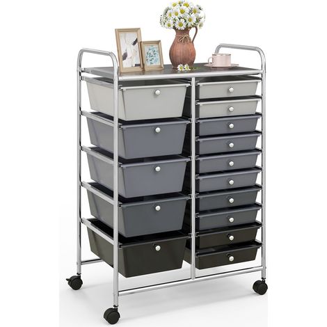 15 Drawers Storage Trolley Mobile Rolling Utility Cart Home Office Organizer (1/5)