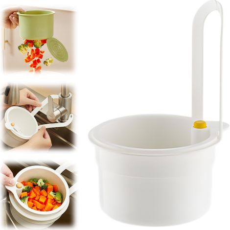 Panier égouttoir suspendu blanc pour évier de cuisine, autonettoyant avec système de vidange par pression, récupérateur de déchets d'angle pour les résidus alimentaires et protection de l'évier. (1/5)