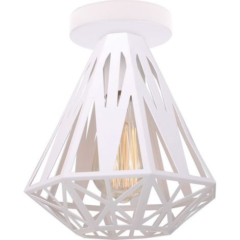 AGE Plafonnier Vintage Industrielle Lustre en Fer Cage Abat-jour Lampe de Plafond E27 Éclairage Décoration Suspension Luminaire pour Chambre Entrée Couloir Bar Restaurent, 20CM (Blanc) (1/5)