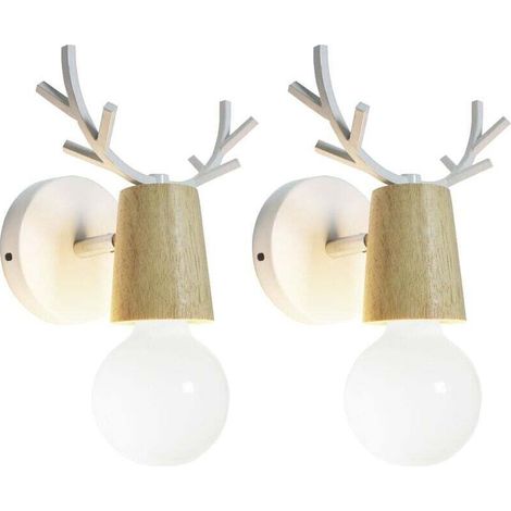 2 Pack Lampe Murale Tête de Cerf Rétro Applique Murale Eclairage Chambre à Coucher Escalier Café Blanc