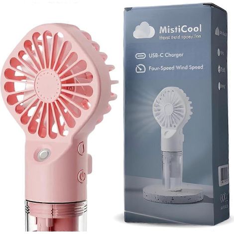 Ventilateur brumisateur portable, ventilateur brumisateur 2 en 1, alimenté par batterie USB-C, 4 vitesses [autonomie de 4 à 12 heures] (rose) (1/5)