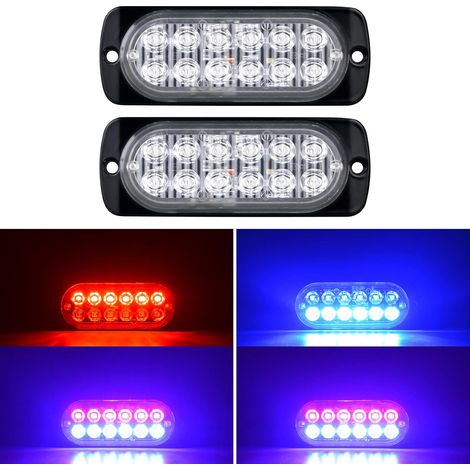 2pcs 12LED Feu Stroboscopique Urgent Bleu Rouge Feux de Gabarit Latéraux Voiture 12V 24V Barre Lumineuse LED Balise Clignotante de Sécurité pour Remorque Utilitaire Bateau Tracteur Véhicule (1/5)