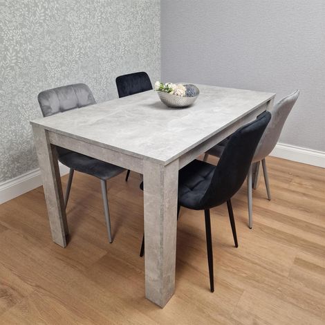 Dining Table and 4 Chairs Stone Grey Effect Wood Table Black Grey Velvet Chairs Dining Room (1/5)