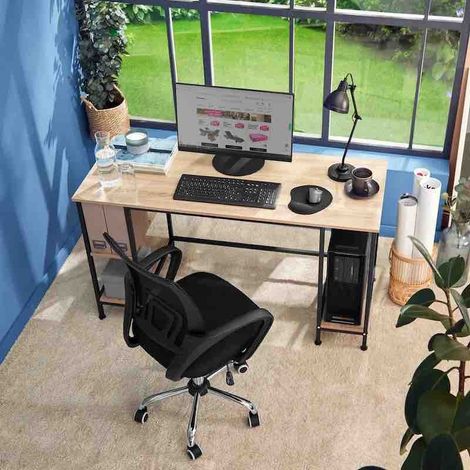 Table de bureau 4 étagères style industriel et loft en bois clair 137 cm (1/5)