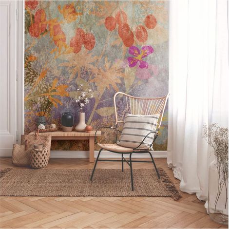 Sfondo fotografico Profhome 382641 Carta da parati TNT goffrata a caldo liscia in stile acquerello opaca arancione lilla giallo azzurro 3,71 m x 2,8 m (1/4)