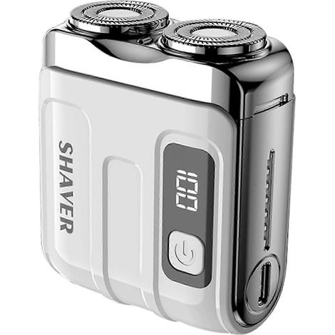 Rasoir électrique rotatif à double anneau pour hommes, coffret cadeau (blanc), utilisable sur peau sèche ou humide, rasage sans douleur, mini rasoir de voyage format nomade (1/5)