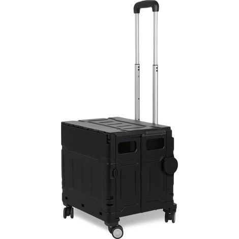 Randaco Carrello spesa pieghevole 50L con coperchio, 4 ruote, trolley box per spesa e casa, nero