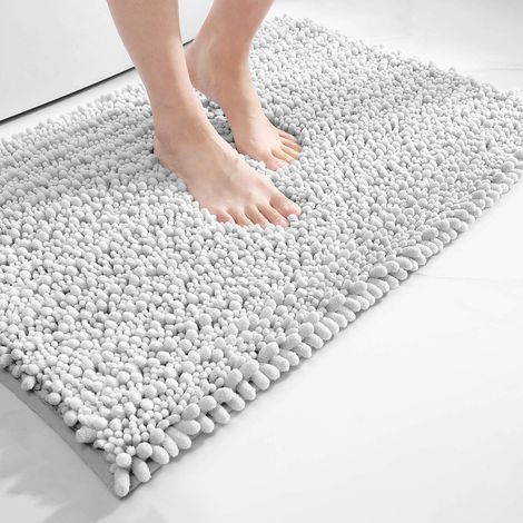 Tappetino da bagno antiscivolo in microfibra di ciniglia 40 x 60 cm, tappetino lavabile in lavatrice per vasca, doccia e bagno, grigio chiaro (1/5)