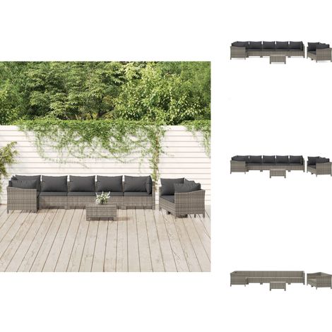 Salon de jardin 9 pcs avec coussins Gris Résine tressée - Salon De Jardin - Mobilier De Jardin - Set De Salon Extérieur - Meubles De Jardin - Chaise Lounge (1/5)