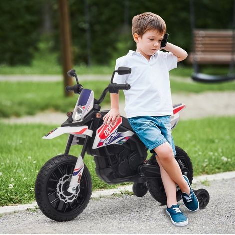 Moto eléctrica infantil 12V con ruedas desmontables, LED, música, USB, blanca HAVRYA (1/4)