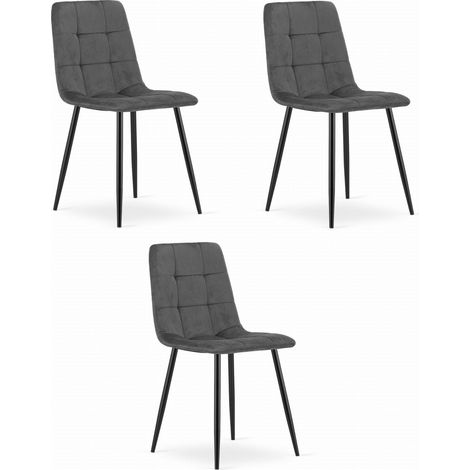 Set di 3 Sedie Kara in Velluto Grigio Antracite (1/5)
